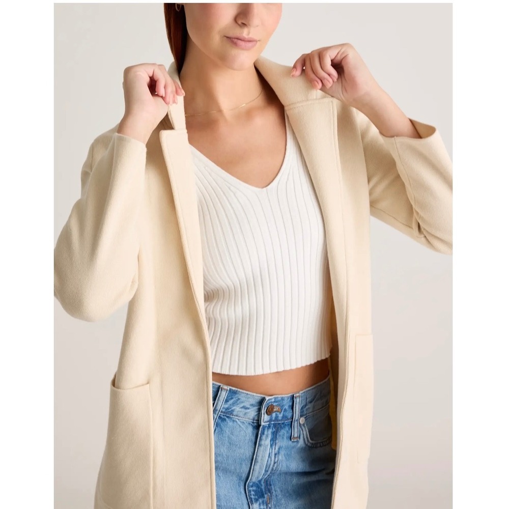Quince 100% Organic Cotton Knit Blazer Size Small Oatmeal - Picture 4 of 9